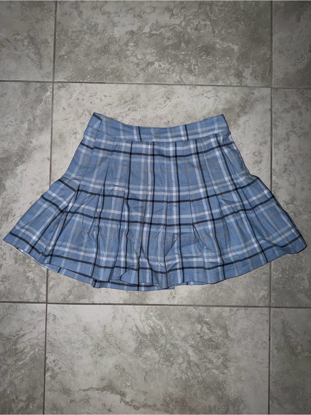 Classic Pleated Blue Plaid Mini Skirt - Women's